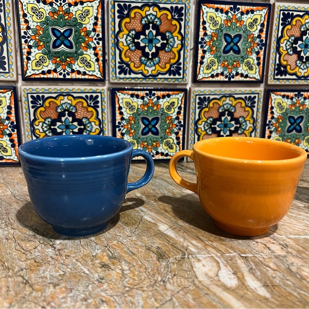 Fiesta Colorful Ceramic Mugs Set - Blue and Orange